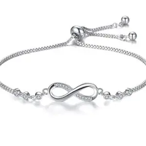 Nilu's Collection Infinity Shape Cubic Zirconia Diamond Bracelet for Women Jewelry for Gift, Adjustable Charm Bracelet