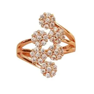 Nilu's Collection Rose Gold Plated Elegant American Diamond Studded Sparkling Adjustable Finger Ring for Women and Girls