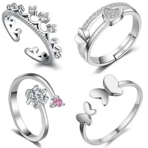 Om Jewells Pink Brass Combo of 4 Adjustable Finger Ring For Women